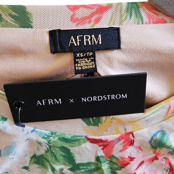 AFRM x Nordstrom Floral Mini Dress XS Mesh Long Sleeve Cottagecore Romantic - Picture 6 of 6
